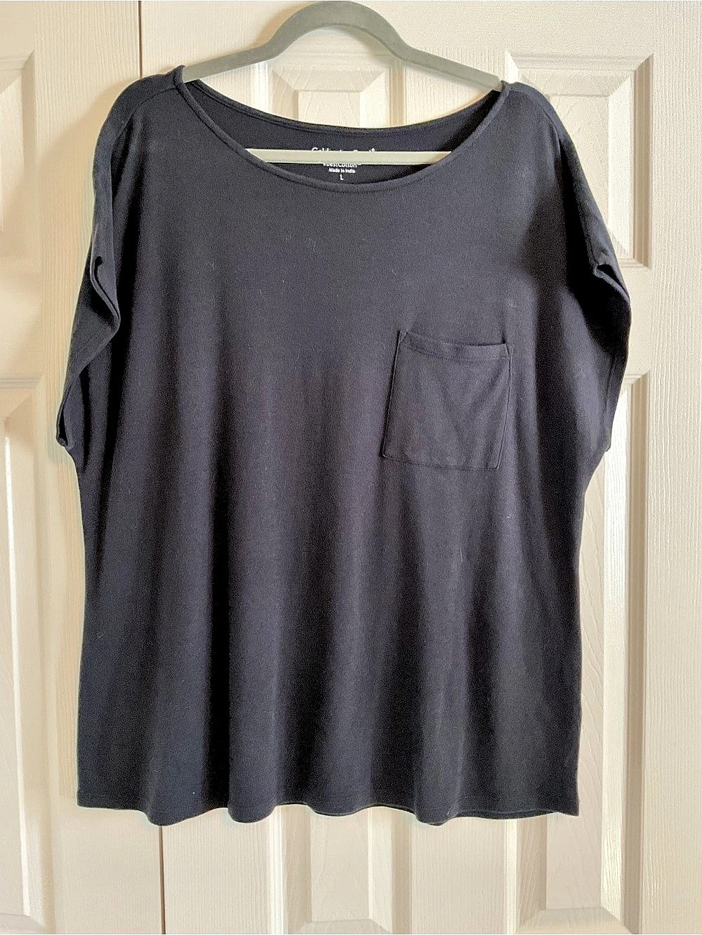 Coldwater Creek BestCotton Black Pocket Tee | Boatneck | Size L